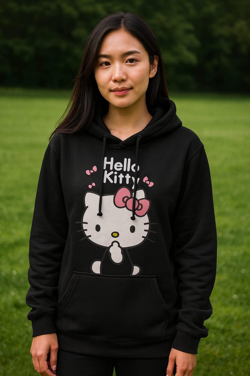 প্রিমিয়াম হেভিওয়েট হ্যালো কিটি কালো হুডি