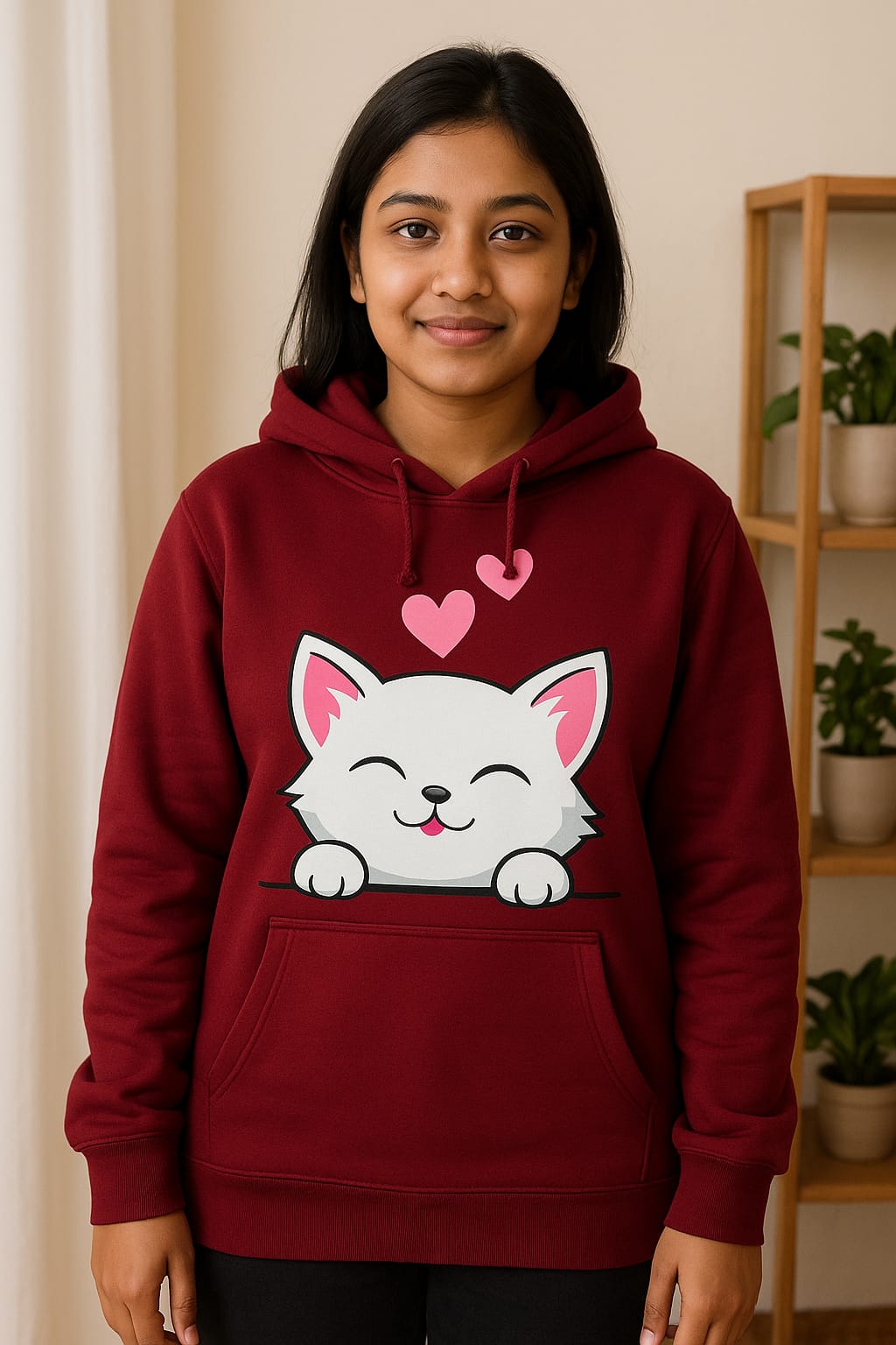 মেরুন কিউট পীকাবু ক্যাট হুডি | ভালোবাসা থিম (Heavyweight)