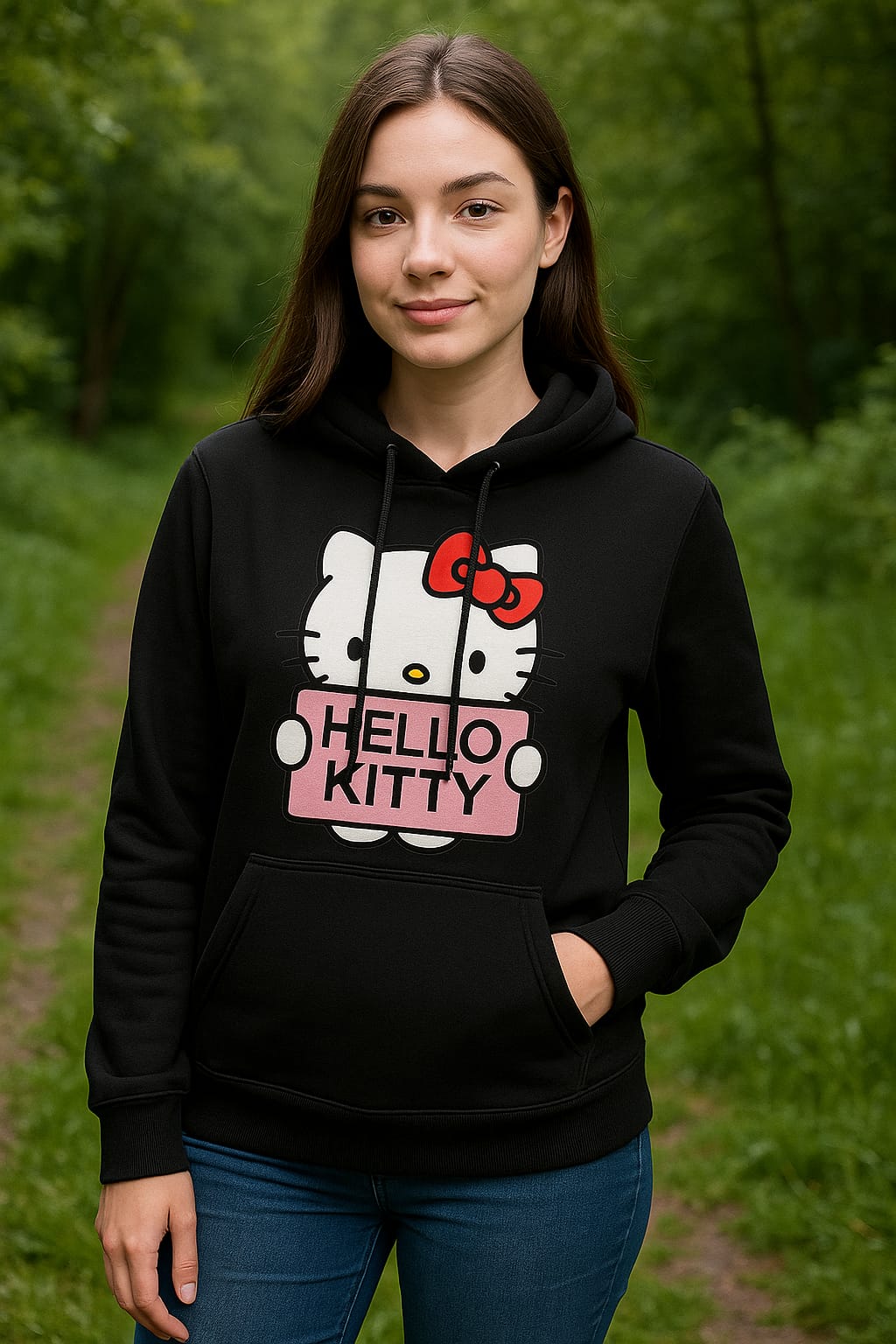 প্রিমিয়াম হেভিওয়েট হ্যালো কিটি কালো হুডি